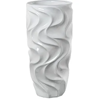 Drw Bodenvase mit Keramikwellen, Weiß, glänzend, 33 x 33 x 70 cm