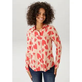 Hemdbluse ANISTON CASUAL, Damen, Gr. 40, rosa, rot, Web, Obermaterial: 100% Viskose, bedruckt, gemustert, figurumspielend hüftbedeckend, 1-Knopf-Manschette, Blusen Hemdbluse, mit extravaganten Herzen bedruckt - NEUE KOLLEKTION