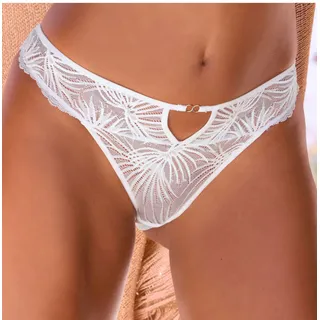 Tanga LASCANA "Alexia", Damen, Gr. 32/34, beige (creme), Spitze, Obermaterial: 88% Polyamid, 12% Elasthan, Unterhosen Tanga, rundum aus Spitze mit sexy Cut-Out, Topseller