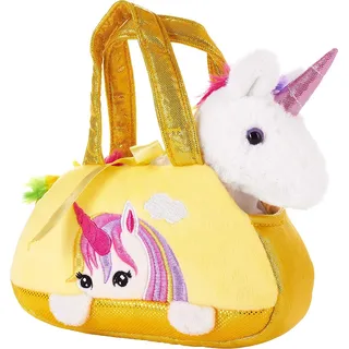Brubaker Regenbogen Plüsch Einhorn in Handtasche - 20 cm - Plüschtier in Tasche - Stofftier Kuscheltier - Gelb - Gelb