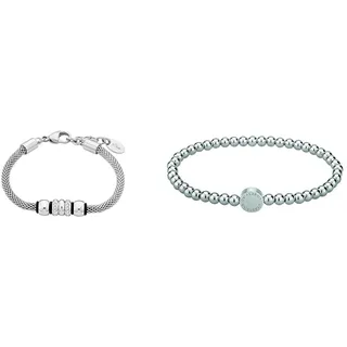 s.Oliver Armband Edelstahl Kautschuk Damen Armschmuck, mit Kristall, 18+3 cm, Schwarz, Kommt in Schmuck Geschenk Box, 9240135 & LIEBESKIND Beads-Armband LJ-0029-B-17 Silber