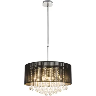 Globo Lighting Hängeleuchte Metall verchromt, Seide schwarz, Glaskristalle klar, Kabel PVC Grau, Höhenverstellbar, ø: 500mm, H: 1200mm, inkl. 12x G9 LED 3W 230V, 280lm Source, 869lm Output, 3000K, inkl. LED Leuchtmittel 10676 - Silber