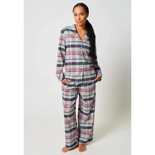 Pyjama SKINY "Night In Skiny Flanell", Damen, Gr. 40, classic melange check, Flanell, Obermaterial: 100% Baumwolle, kariert, meliert, normal lang, tiefer V-Ausschnitt, Homewear-Sets Pyjama, wärmend, Cotton, kuschelig weich, Bindeband, elastischer Bund