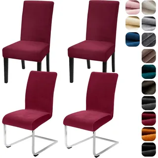 Alishomtll Stretch Samt Stuhlhussen 4er Set Velvet/Velour Stuhlbezug Schwingstuhl Elastische Hussen Waschbarer Stühle Schutz für Küche Restaurant Hotel Bankett Hochzeit (Weinrot, 4 Stück)