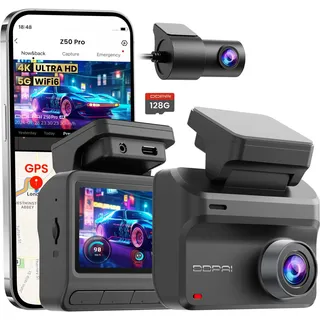 DDPAI Z50 Pro Dashcam Auto Vorne Hinten 4K+1080P, Dash cam mit 128GB Karte, 5G WiFi6, GPS, 3" IPS, 48h Parküberwachung, Nachtsicht, ADAS, Loop-Aufnahme, G-Sensor, Superkondensator, Unterstützt 4G LTE