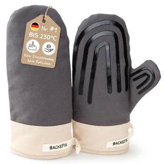 Backefix Ofenhandschuhe mit Silikonmusterung – EIN Paar Backofenhandschuhe hitzebeständig bis 250°C, rutschfest, Baumwolle, nachhaltig, waschbar, komfortabel und plastikfrei