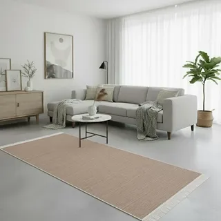 Jimri Teppich Läufer - Tepiche für Wohnzimmer, Schlafzimmer, Küche, Kinderzimmer, Badezimmer - Boho Kelim - Läufer Flur, Beige, Größe: 80x150 cm