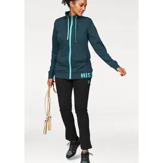 Jogginganzug H.I.S, Damen, Gr. 50, blau (petrol), Obermaterial: 50% Baumwolle, 50% Polyester, unifarben, bequem, Sportanzüge Jogginganzug, Große Größen, Topseller