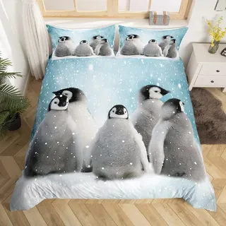 Homemissing Pinguin Bettwäsche-Set niedlich Pinguin Bettwäsche Set 135x200cm Spaß Tiere Bettbezug Set Kinder Erwachsene niedliche Tiermuster Wolle Super weiche Schlafzimmer Bettbezug