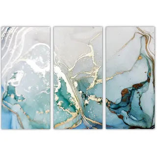 AREDE 3er Set Wandkunst Gemälde Bild Poster Abstrakt in Blau und Gold | 90 x 60 cm | Wandbilder Wanddekoration Home Office Wohnzimmer Schlafzimmer Dekoration | Fertig zum Aufhängen