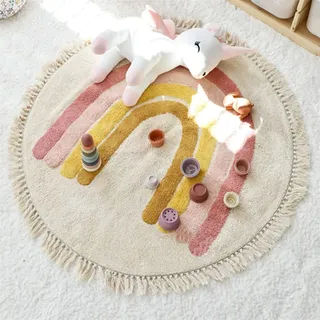 ZOYIEP Regenbogen Kinderteppich Rund Teppich Kinderzimmer Spielmatte Babymatte Waschbar Bodenmatte Babymatte rutschfest Groß Spielmatte (Pink,60x60cm)