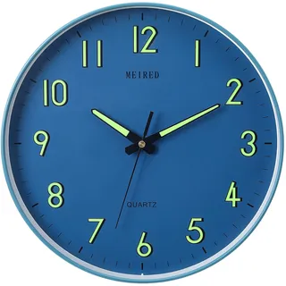 MEIRED Nachtlicht-Wanduhr, 30,5 cm, leise, Nicht tickend, batteriebetrieben, leuchtet im Dunkeln, beleuchtete Wanduhr für Schlafzimmer, Wohnzimmer/Küche, Blau