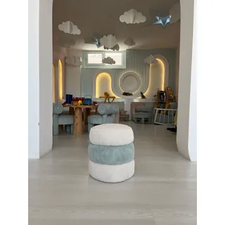 Atelier Del Sofa Stilvoller Pouf, blau-weiß, 32 x 32 x 36 cm | 100% Polyestergewebe, Schaumstoffpolsterung, Kunststofffüße | Ideal für Moderne Wohnräume