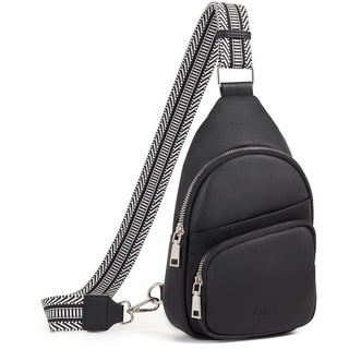 CLUCI Klein Brusttasche Damen Crossbody Bag, Sling Bag PU Leder für Damen und Herren, kleine Umhängetasche Sport,Bauchtasche Gürteltasche Breiter Gurt für Outdoor Reisen Schwarz mit Braun