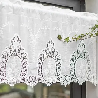 Ricemru Barock Scheibengardinen Kurzstores Landhausstil Vintage Kurz Weiß Halbtransparent Hohlstickerei Blumen Baumwolle Bistrogardinen Halb Gardinen Fenster Wohnzimmer Küche 150x40