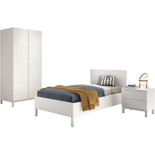 Vipack "Set best. aus Einzelbett 90/200, Nachtkonsole, Kleiderschrank 2-trg.", 3 Stk. tlg. in gradlinigem Design, pflegeleichte lackierte Oberfläche in weiß