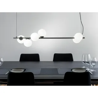 LED Pendelleuchte mehrflammig Schwarz & Glaskugeln für Esstisch, Breite 120cm - Schwarz, Weiß