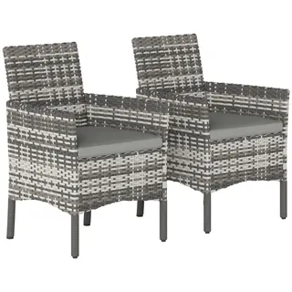 2er Set Gartenstuhl aus Polyrattan – 2 Sessel mit abnehmbaren Kissen & Stahlrahmen, Gartenmöbel für Terrasse & Balkon, Grau - Grau