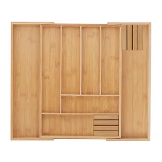 Relaxdays Besteckkasten , Hellbraun , Holz, Holzwerkstoff , 52x5x43 cm , Küchenzubehör, Küchenhelfer, Besteckeinsätze