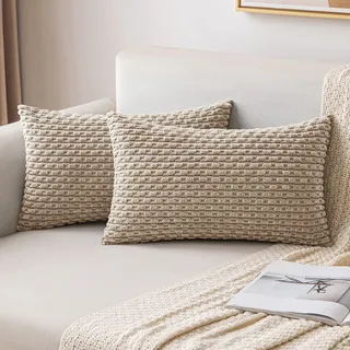 MIULEE 2er Set Kissenbezug 40×60cm Kordsamt Ananas-Ähren Hellbraun
