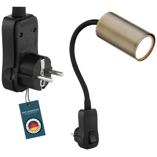 bmf-versand® Steckdosenlampe mit Schalter - Wandleuchte Innen Schlafzimmer mit Stecker - Steckerleuchte Wandlampe Kinderzimmer für Steckdose - Leselampe Altmessing Schwarz GU10