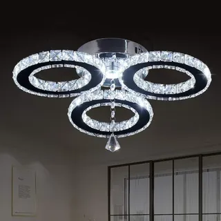 diisunbihuo LED-Kristall-Pendelleuchte, 33 x 8,9 cm, 3 Ringe, Kristall-Kronleuchter, bündige Montage, Beleuchtung für Schlafzimmer, Hobby, Wohnzimmer (Kaltweiß)