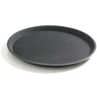 HENDI Serviertablett, Tablett, Temperaturbeständig von -10° bis 100°C, Gastro Tablett, Polyester glasfaserverstärkt, rund, Antirutschbeschichtung, Schock- und bruchfest, ø460x(H) 22mm, Schwarz