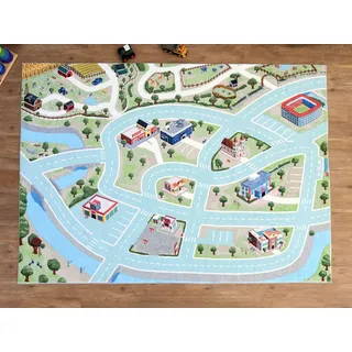 SkippiDoo Spielteppich „Fluffy Town“ – Kinderteppich 200 x 140 cm, kuscheliger Flor, rutschfeste Anti-Rutsch-Rückseite, ideal für Spielzeugautos & Figuren