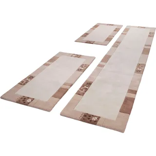 THEKO Bettumrandung »Royal Ganges« Höhe 13 mm 3 Stk. tlg. Bettvorleger, 3-teiliges Läufer-Set fürs Schlafzimmer, 100% Wolle, beige