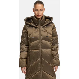 MANISA Wintermantel mit Stehkragen und fester Kapuze und dekorativen Strickbändern, braun