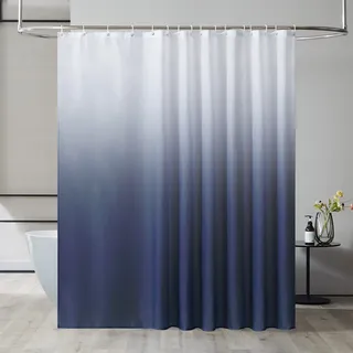 Furlinic Duschvorhang Überlänge Badvorhang Anti-schimmel für Dusche und Badewanne in Bad Textile Vorhänge aus Stoff Antibakteriell Wasserdicht Weiß nach Dunkelblau Extra Breit 240x200cm.