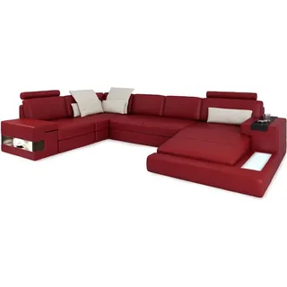 Ecksofa mit USB & LED Wohnlandschaft Sofa Polster Couch Garnitur U Form Leder