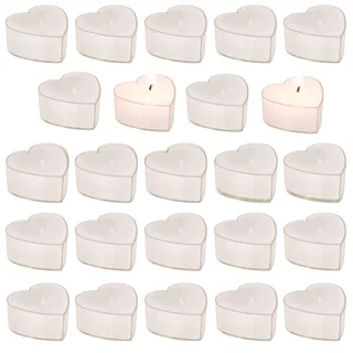 Set Teelicht in Herzform - ca. 4 x 4 cm - Wählbare Farben Rot oder Weiß - Romantische Beleuchtung für jeden Anlass (Weiß - 24 Stück)