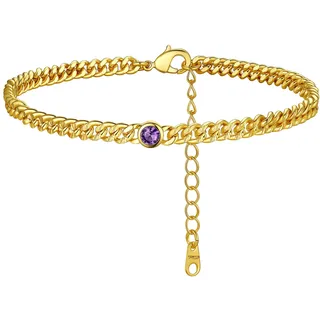 FindChic Damen Fußkette mit Mondstein aus Hochwertig plattiertes 22 Karat Gold Figaro Ankle Chain