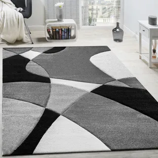 Paco Home Teppich Modern Geometrische Muster Konturenschnitt In schwarz weiß), Grösse:60x110 cm