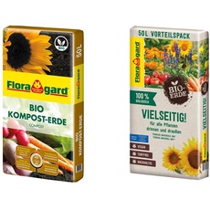 Floragard Bio Kompost-Erde 50 Liter – Pflanzerde für Blumen, Gemüse und Gehölze & Bio-Erde Vielseitig 1x50 Liter - Universalerde für alle Pflanzen drinnen und draußen - torffrei und vegan