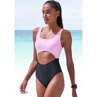 Badeanzug LASCANA ACTIVE, Damen, Gr. 40, N-Gr, schwarz (schwarz, rosa), Recycling-Polyamid, Xtra Life LYCRA, Colorblocking, Badeanzüge Badeanzug, mit modischem Cut-Out