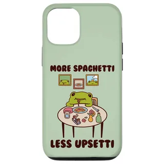 Hülle für iPhone 12/12 Pro Frosch genießt einen Teller Pasta, mehr Spaghetti, weniger Upsetti