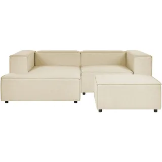 Beliani Ecksofa mit Ottomane Beige Leinen L-förmig 2-Sitzer Modulsofa Rechtsseitig Wohnzimmermöbel Modern Wohnzimmer Salon Wohnecke Sitzecke - Beige/Schwarz