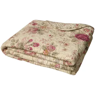Greenland Home Antique Rose – klassisches, traditionelles Blumenmuster – 100% Baumwolle, gesteppt, Überwurfdecke, 127 x 152,4 cm, Ecru