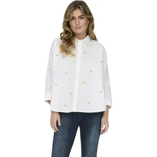 Only Damen Onlnew LINA Grace LS EMB Shirt NOOS WVN Langarmbluse, Bright White/AOP:Lemon,S