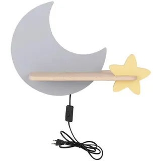 Kinderwandleuchte , Grau, Goldfarben , Holz, Metall, Holzwerkstoff , Eiche , 12x27.5x39.5 cm , RoHS, Europäischer Sicherheitsstandard , Schnurschalter, einfach zu transportieren , Lampen & Leuchten, Innenbeleuchtung, Kinderzimmerlampen, Kinderwandleuchten