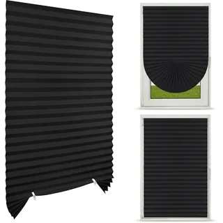 NUTKIT Plissee ohne Bohren, Fenster Plissee 60x150cm (BxH), Blickdicht Sichtschutz Plisseerollo Faltrollos zum Kleben, Sonnenschutz Verdunkelung Lichtdurchlässig Rollo für Innen Fenster&Tür(Schwarz)