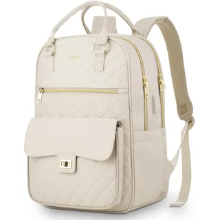 RJEU Rucksack Damen Laptoptasche 15,6 Zoll,Schulrucksack Mädchen Teenager Schultasche für Uni Studium,Arbeitstasche Damenrucksäcke Reiser Business,Geschenke für Frauen (Beige, 15,6 Zoll)