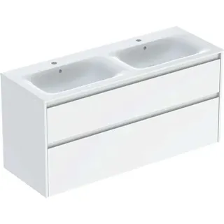 Geberit Renova Plan Set Doppelmöbelwaschtisch schmaler Rand, mit Unterschrank, 2 Schubladen, 130x62,1x48cm, 504.042.01.1, Farbe: Waschtisch: weiß, Front/Korpus: weiß/lackiert seidenglänzend