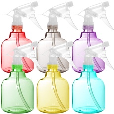 Youngever 6er Pack 500ML Kunststoff Sprühflasche, transparent leer Sprühflaschen Set in 6 Farben für Haare und Reinigungslösungen in 6 Farben