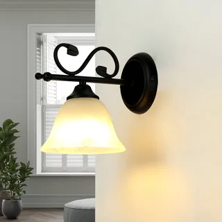 Landhaus Wandleuchte "Dorothea" Metall Alabaster Glas H:21cm Wandlampe Wohnzimmer - Bunt