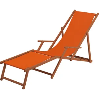 Liegestuhl terracotta Gartenliege Strandliege Holzliege Buche Fußteil Kissen klappbar 10-309FKH - Orange