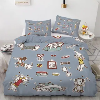 Bettwäsche-Set Dackel 135x200 cm 4-teilig Mikrofaser Wendebettwäsche mit Reißverschluss 3D Motiv