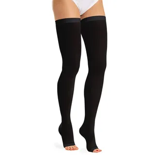 Relaxsan Antiembolism M1370A (1 Paar - Schwarz, XXL) Thrombosestrümpfe Damen und Herren 25-32 mmHg, Halterlose Unisex offener Spitze, Klasse2, K2
